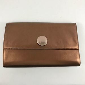Luc Berjen Copper Leather Clutch w/Crossbody Strap